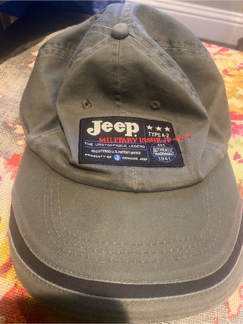 Hat, Jeep Military Issue Olive Green Baseball Cap